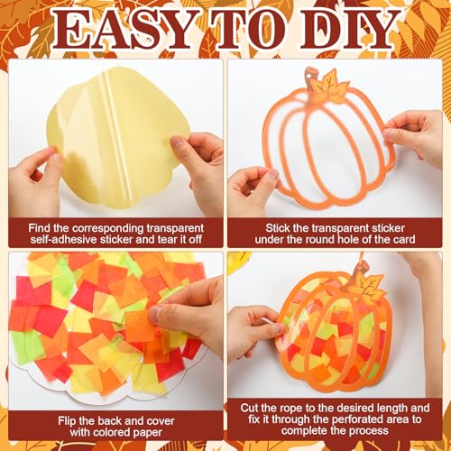 DoubleFill 48 Pcs Fall Pumpkin Suncatchers Craft DIY Stained Glass Pumpkin - style: Pumpkin