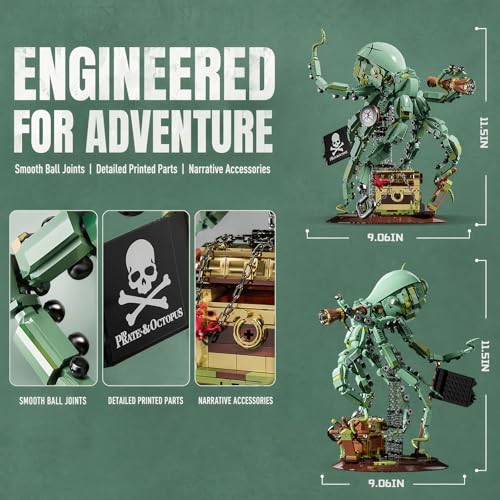 Pirate Octopus Captain Building Block Set for Adult (1128 PCS) – Deep Sea Kraken Legendary Sea Monster Model, Ocean Animal Collection Blocks Toy, Home Office Décor, for Teens 14+