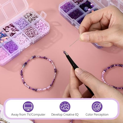 Norme 2 Sets Glass Seed Beads and Loose Sequins Kit Loose Beads for Jewelry Making DIY Crafts Felt Kits Embroidery Bracelets and Necklaces 20 Colors (Purple) - color: Purple