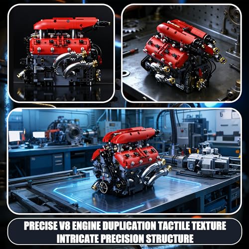 V8 Engine Model Kit that Runs, 1370 Pcs Desk Display Gift for Teens 14+ - style: 1-V8