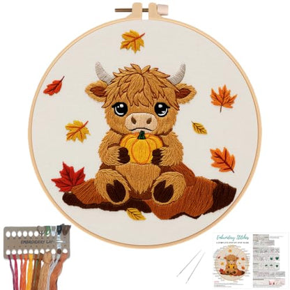 Louise Maelys Highland Cow Embroidery Kit for Beginners（Autumn - color: Highland Cow