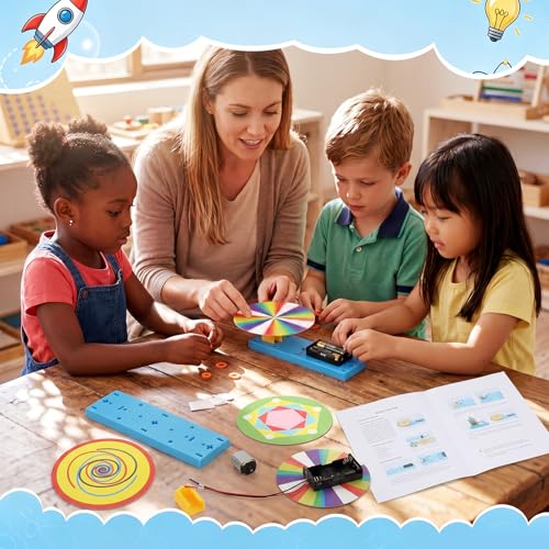 Outus 12 Pack STEM Craft Set for Kids 8-12 Newton's Color Disc Kits STEM Robot Kit Toys Educational Robotics DIY Project for Kids Classroom Activities Science Experiments and School Clubs