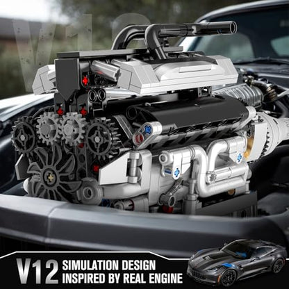 Mould King V12 Engine Model Building Kit that Works, Build Your Own Cars Combustion Battery/Motor 10205 Blocks Sets, STEM Kit Gift for Adults 14+, V8 Engine Series for Display Collection(733 Pcs) - style: V12 Engine