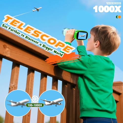 1000X Handheld Microscope for Kids : 4K 2.0" Screen Rechargeable Telescope and Camera Combo with 6 Slides, Perfect for Indoor Outdoor Exploration, Portable Edu for Age 3-12 Children