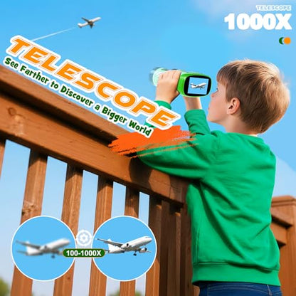 1000X Handheld Microscope for Kids : 4K 2.0" Screen Rechargeable Telescope and Camera Combo with 6 Slides, Perfect for Indoor Outdoor Exploration, Portable Edu for Age 3-12 Children