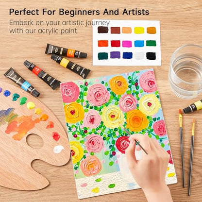 Shuttle Art Acrylic Paint Set, 16 x12ml Tubes Artist Quality Non Toxic Rich Pigments Colors Great for Kids Adults Professional Painting on Canvas Wood Clay Fabric Ceramic Crafts