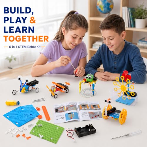 NewFamily 6-in-1 STEM Robot Kit for Kids Ages 8-12, DIY Robot Building Science Kit with Engineering Projects and Motorized Activities, Educational STEM Toys for Boys Girls, Birthday Gift