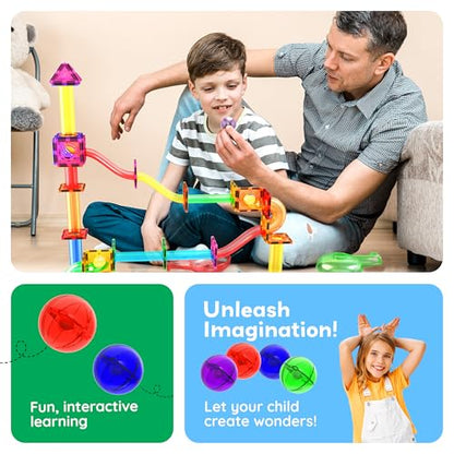 PicassoTiles 4pc Marbles for Magnetic Block Tiles Marble Run Race Track Magnet Building Tile Blocks Racetrack Maze Construction Toys Creative Toy Girls Boys 3 and Up Early Education STEM Learning Kit - style: 4pc Marbles
