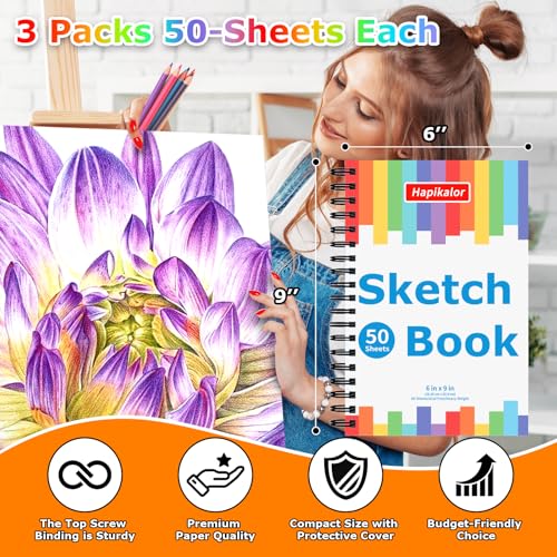 6" x 9" Sketch Pad for Kids, 3-Pack 50 Sheets Sketch Book Drawing Pad - size: 6" x 9"(Pack of 3)
