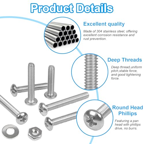 140pcs #10-24 Phillips Pan Head Machine Screws Nuts Washers Kit - size: #10-24