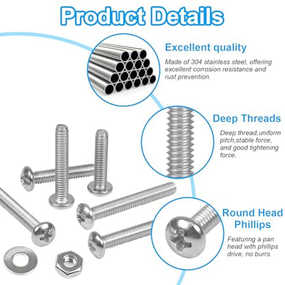 140pcs #10-24 Phillips Pan Head Machine Screws Nuts Washers Kit - size: #10-24