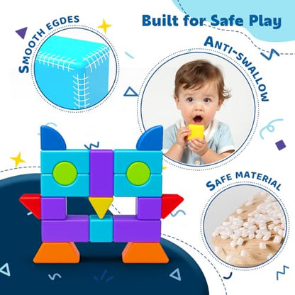 Pairez Toys Magnetic Blocks, Large 1.65 inch Stacking Blocks for Kids - color: 19 Pieces