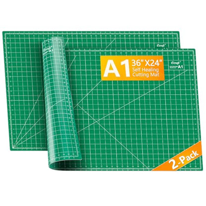 Ecraft 2-Pack 24"x36" Self-Healing Sewing Mat: Large Double-Sided Green 5-Ply Hobby Mat, A1 Rotary Cutting Mat for Sewing, Quilting & Fabric Crafts - color: Green, size: 24" x 36"（2-Pack）