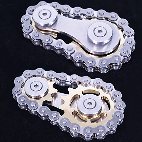 Fidget Spinner, Sprocket Linkage Bike Chain Spinner Design 2 Gears Figity Spin Finger Games, Metal Stainless Steel Durable Mechanics, Premium Figit Toy - Gold - color: Gold
