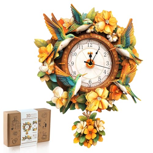 3D Puzzles for Adults, Hummingbird Clock 3D DIY Model Kit Crafts