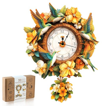 3D Puzzles for Adults, Hummingbird Clock 3D DIY Model Kit Crafts