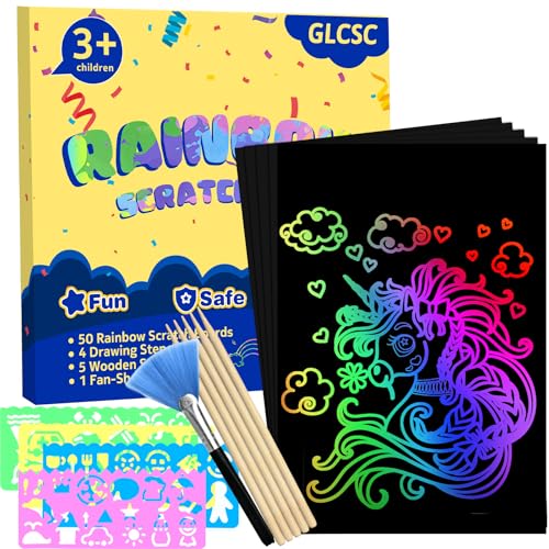 Scratch Art for Kids, 60 Pcs Rainbow Scratch Paper Art Kit with Gift Box