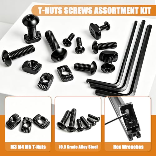 mankk 260PCS M3 M4 M5 T-Nuts Screws Assortment Kit 10.9 Grade Alloy Steel Metric Hex Button Head Cap Screws for 2020/3030/4040 Series Aluminum Extrusion,M-LOK System,3D Printing - size: M3/M4/M5 Kit