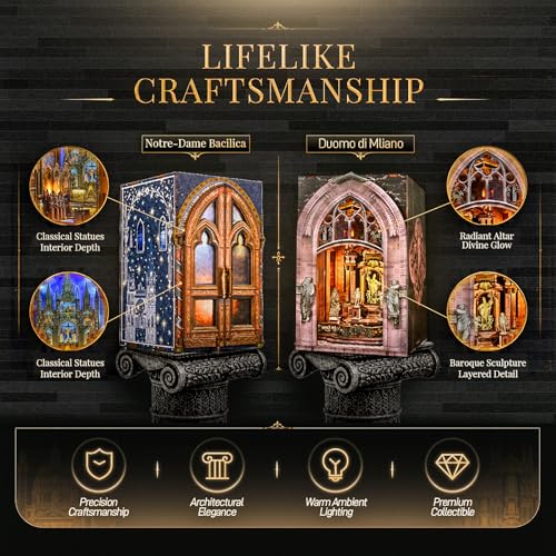 MiniCity 2-Piece Book Nook Kit Set, DIY 3D Wooden Puzzle - color: Notre-dame Bacilica & Duomo Di Mliano