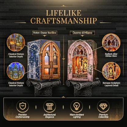 MiniCity 2-Piece Book Nook Kit Set, DIY 3D Wooden Puzzle - color: Notre-dame Bacilica & Duomo Di Mliano