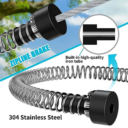 Zip Line Kit for Kids Adults : 100FT Up to 380Lbs - Quick Tighten Zipline for Backyard Outdoor with 100% Rust Proof Removable Trolley Seat Spring Brake - size: 100ft