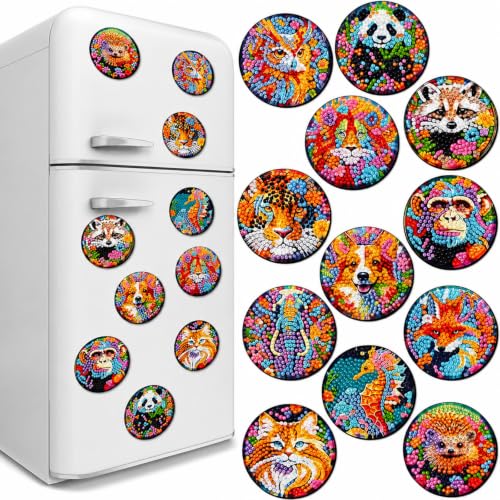 Zonon 12 Pcs Diamond Painting Magnets Kits, Psychedelic Animal Fridge - color: Boho, style: Animal