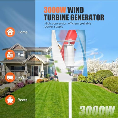 3000W Wind Turbine Generator Kit,12V/24V Vertical Axis Wind Turbine - color: 12V
