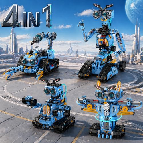 zinat 4-in-1 STEM Robot Building Kit with Remote Control, Multiple Robot Designs, Educational DIY Blocks Toy, Birthday for Kids 6-14 & Adults - 824Pcs