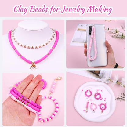 Wuollgess 3500 PCS Clay Beads Bracelet Making Kit, Pink Beads for Crafts - color: Pink