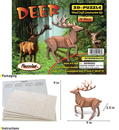 Puzzled Deer 3D Woodcraft Jigsaw Construction Puzzle Kit Model - 38 Pieces