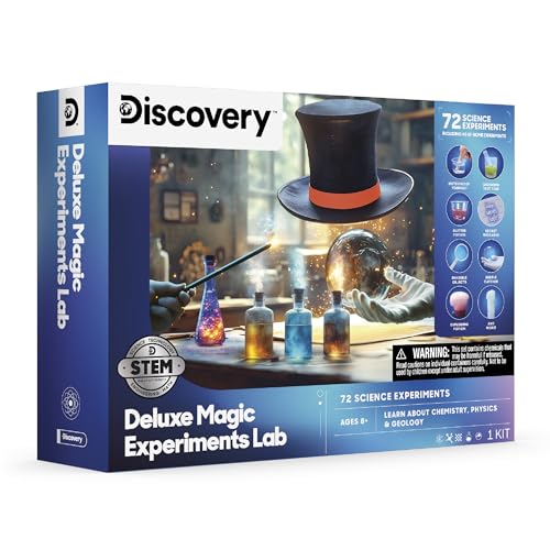 Discovery™ Magic Science Lab – 72 STEM Experiments for Kids| Reactions, Illusions, Crystals, Slime & Light Tricks| DIY Chemistry Project Kit| Educational Learning Toy| Physics Activity Set Ages 8+