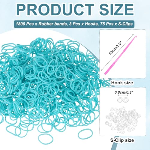 MECCANIXITY 1800 Pcs Loom Rubber Bands Kit with 75 Pcs S-Clips 3-Hooks Rubber Bands Refill Bracelet Making Kits for Weaving DIY Handcrafts Gift, Lake Blue - color: Lake Blue