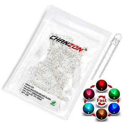 CHANZON 100 pcs 3mm RGB Multicolor Fast Blinking Dynamics LED Diode Lights - color: L) Fast Flash, size: 3mm Round Top
