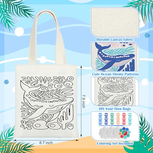 Aliceset 16 Pcs Color Your Own Bag Tote Bag Painting - style: Ocean