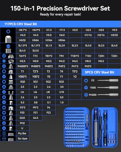 LIFEGOO Precision Screwdriver Set, 150 in 1 Magnetic Screwdriver Set with mini built-in box, Repair Tool Kit for Computer, Laptop, iPhone, Macbook, PC, PS5, Xbox Controller, RC, Jewelers, Glasses Blue - color: Blue, size: 150 in 1