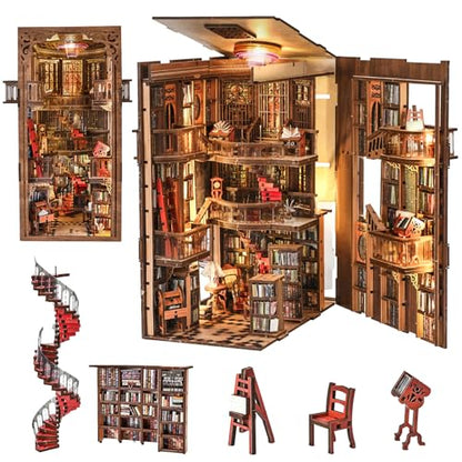 CCCDF Abbey Library Book Nook Kit, DIY 3D Wooden Puzzle with LED - color: Abbey Library