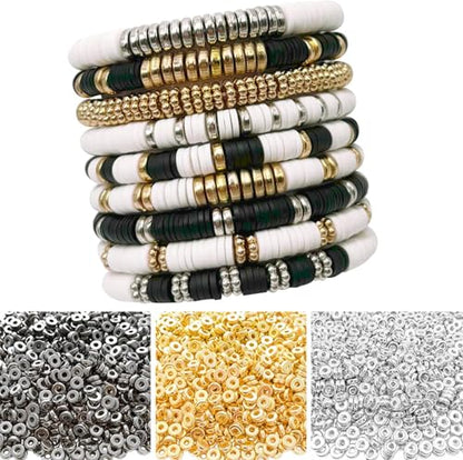6mm Flat Round Spacer Beads, 1480pcs (280Round) - Gold, Silver, Black - Copper Coated Plastic - DIY Jewelry Making Kit - color: 1480pcs（280Round ）