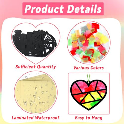 Qyeahkj 36 Set Geometric Shapes Suncatcher Crafts for DIY Star Window Tissue Paper Craft Kit Triangle Heart Hanging Decor for Summer Home Activity Art Project Birthday Party Favor Gift - style: Geometric Shapes