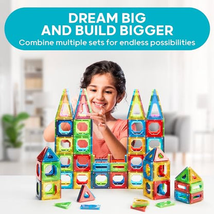 Discovery 100-Piece 3D Magnetic Tiles Set, Educational STEM Kids Toys, Ages 4+, Construction Building Block Creativity Kit, Engineering Development