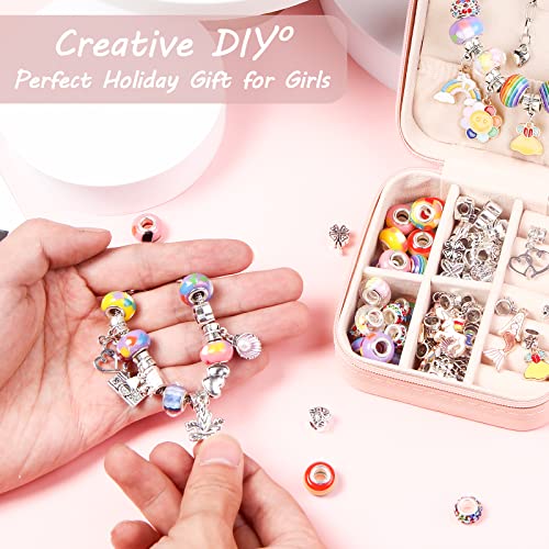 UFU Charm Bracelet Making Kit, Jewelry Making Kit Craft Gift for Girls 5 6 7 8-12, A Sweet Birthday Gift to Inspire Imagination & Creativity, with Portable Jewelry Box - color: A-Rainbow