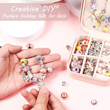 UFU Charm Bracelet Making Kit, Jewelry Making Kit Craft Gift for Girls 5 6 7 8-12, A Sweet Birthday Gift to Inspire Imagination & Creativity, with Portable Jewelry Box - color: A-Rainbow