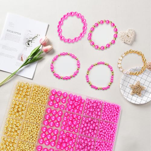 2116 Pcs Hot Pink Pearl Bracelet Making Kit Gold Beads for Bracelets - color: 15-Hot Pink & Gold