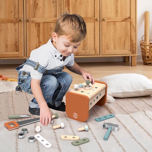 Speedy Monkey Montessori 2-in-1 Tool Box Workbench | Kids Workshop Set