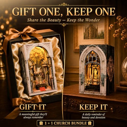 MiniCity 2-Piece Book Nook Kit Set, 3D Wooden Puzzle Bookshelf Insert Decor - color: Duomo Di Mliano & St. Charles Church