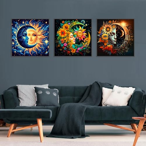 Axquilon 3 Pack Sun and Moon Diamond Art Kits for Adults 12x12inch - color: 3 Pack Sun Moon