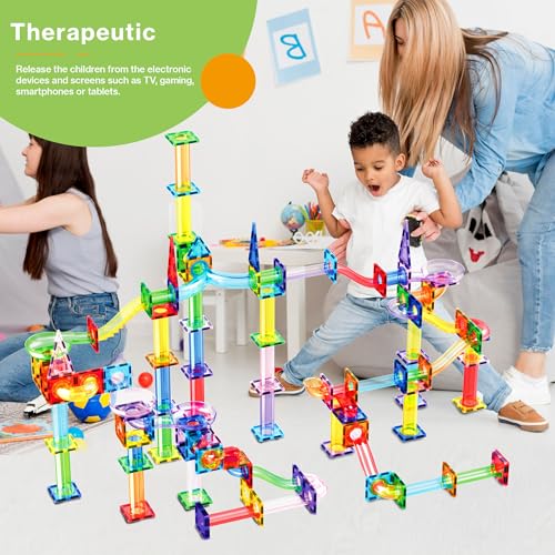PicassoTiles 200 PCS Picasso Tiles Marble Run LED Race Track Set Ages 3+ - color: Marble Run 200 Pcs