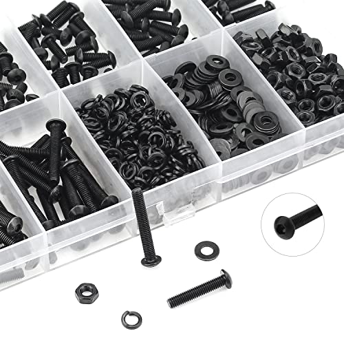 HELIFOUNER 560 Pieces M3 x 5mm /6mm /8mm /10mm /12mm /16mm /20mm, Button Head Socket Cap Screws Bolts Washers Nuts Kit, 10.9 Grade Alloy Steel, Full Threaded, Black - size: M3, style: Button Head