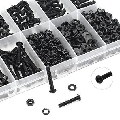 HELIFOUNER 560 Pieces M3 x 5mm /6mm /8mm /10mm /12mm /16mm /20mm, Button Head Socket Cap Screws Bolts Washers Nuts Kit, 10.9 Grade Alloy Steel, Full Threaded, Black - size: M3, style: Button Head