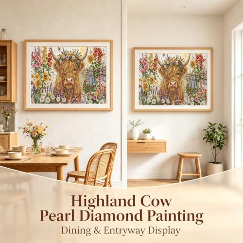 Flower Pearl Diamond Painting Kits for Adults,Highland Cow Diamond Art - color: PL75-1