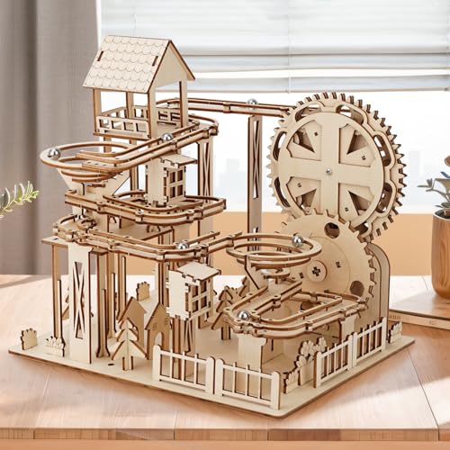 3D Wooden Puzzle Assembly, Marble Run Track Set, Adult DIY Construction Kit, Brain-Teasing Mechanical Gear Model, Suitable for Ages 14+ and Above, A Festive Gift
